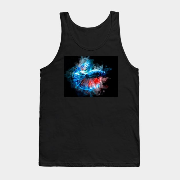 Blue and Red Betta Fish watercolor Tank Top by SPJE Illustration Photography